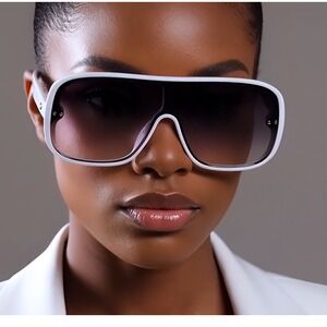 Sunglasses Women Fashion Trendy White Frame UV400‎ Protect Shades Flat Top Gafas